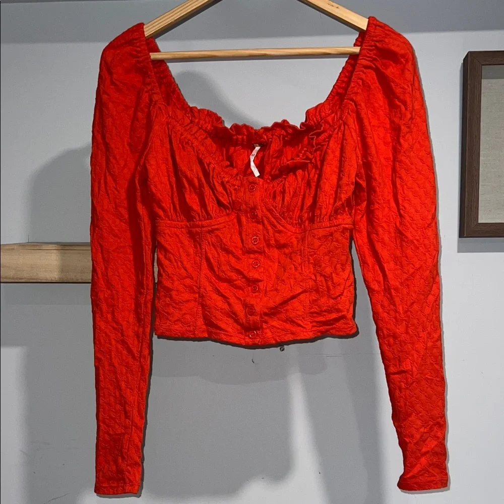Free People Ladybug long-sleeve top red Long Sleeve Button Front Square Neck Top